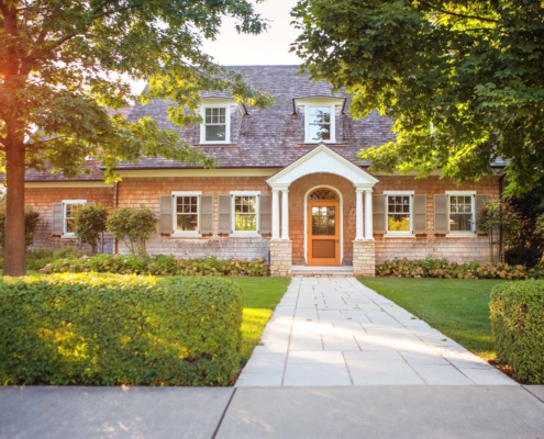 Brick house in the sunset